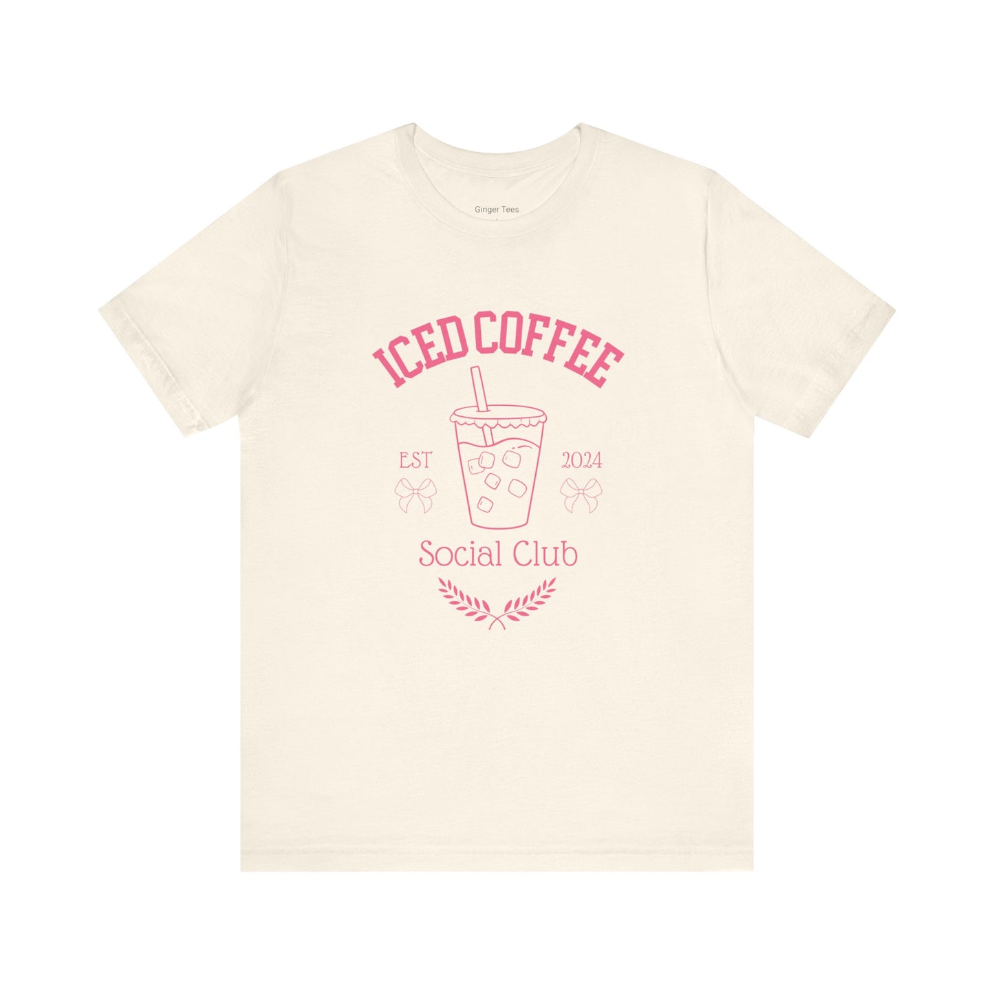 iced coffee social club t-shirt with retro pink design and coquette accents