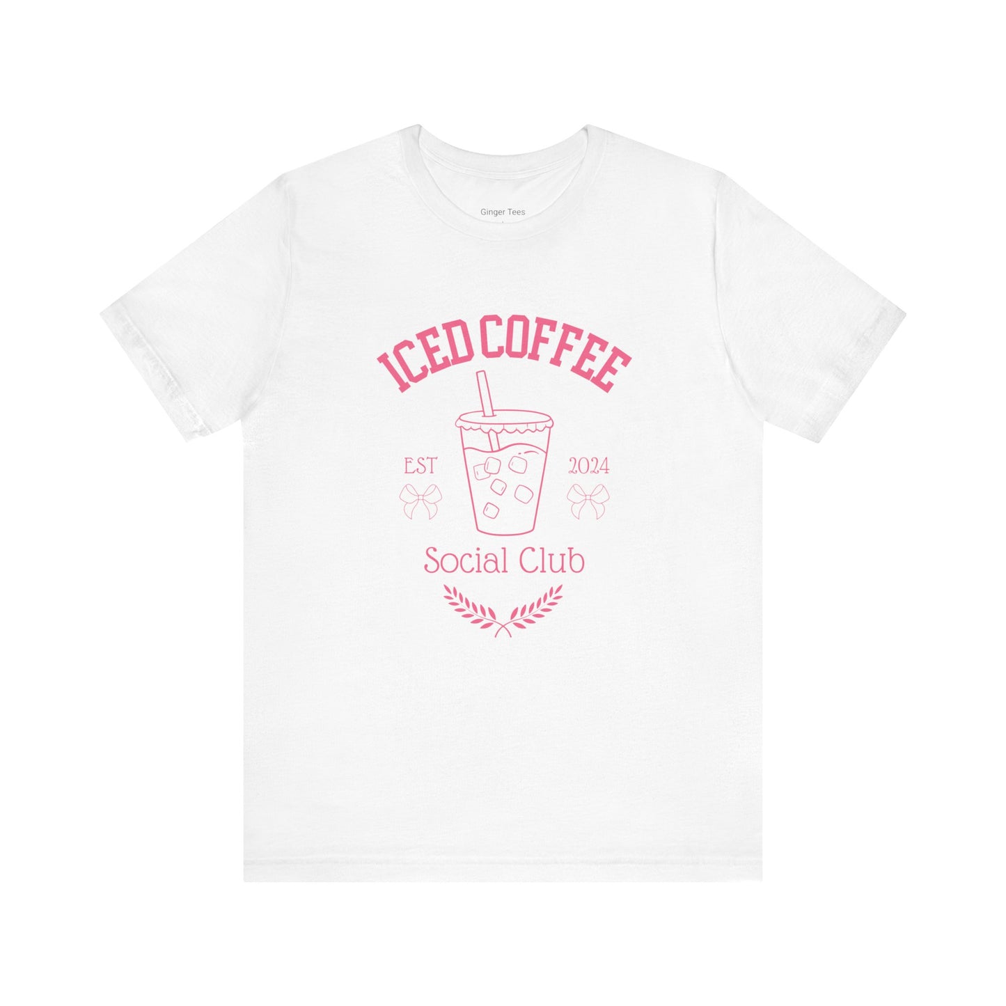 iced coffee social club t-shirt with retro pink design and coquette accents