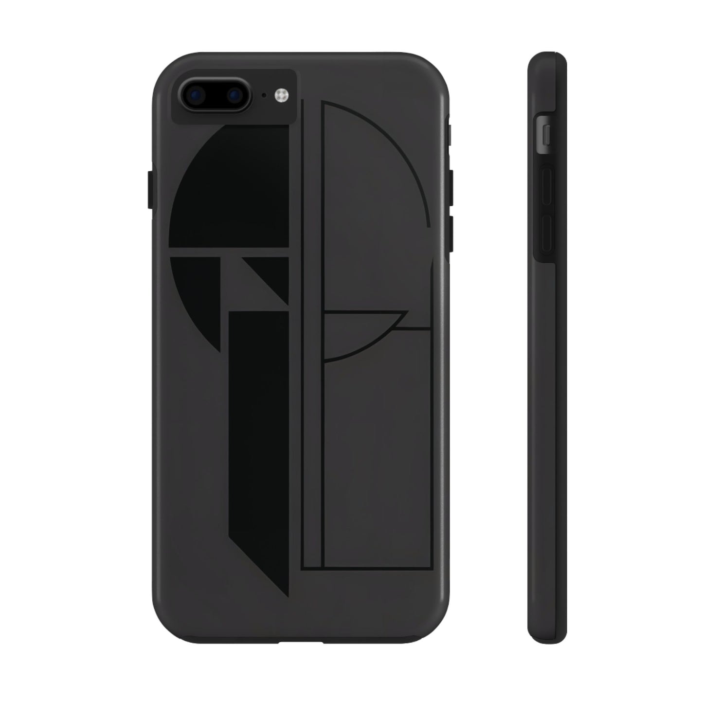 Masculine phone case collection with rugged textures, dark tones, and bold graphic elements displayed on various phone models.