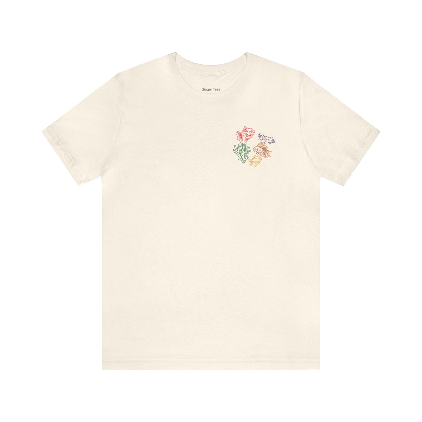 Ocean animals sketch tshirt bright vibrant colors summer vacation and beach outfit. Gift for teens