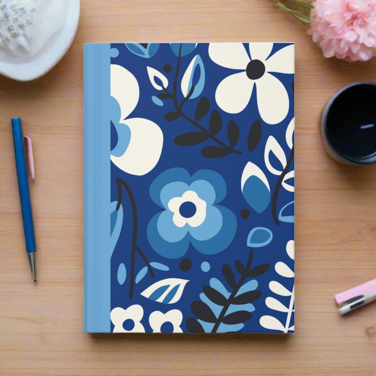 blue bliss floral inspired hardcover lined journal