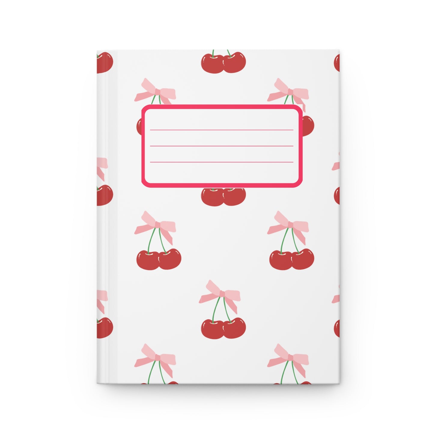 Cherry bow coquette hardcover journal with school composition notebook style label. Pretty cute style