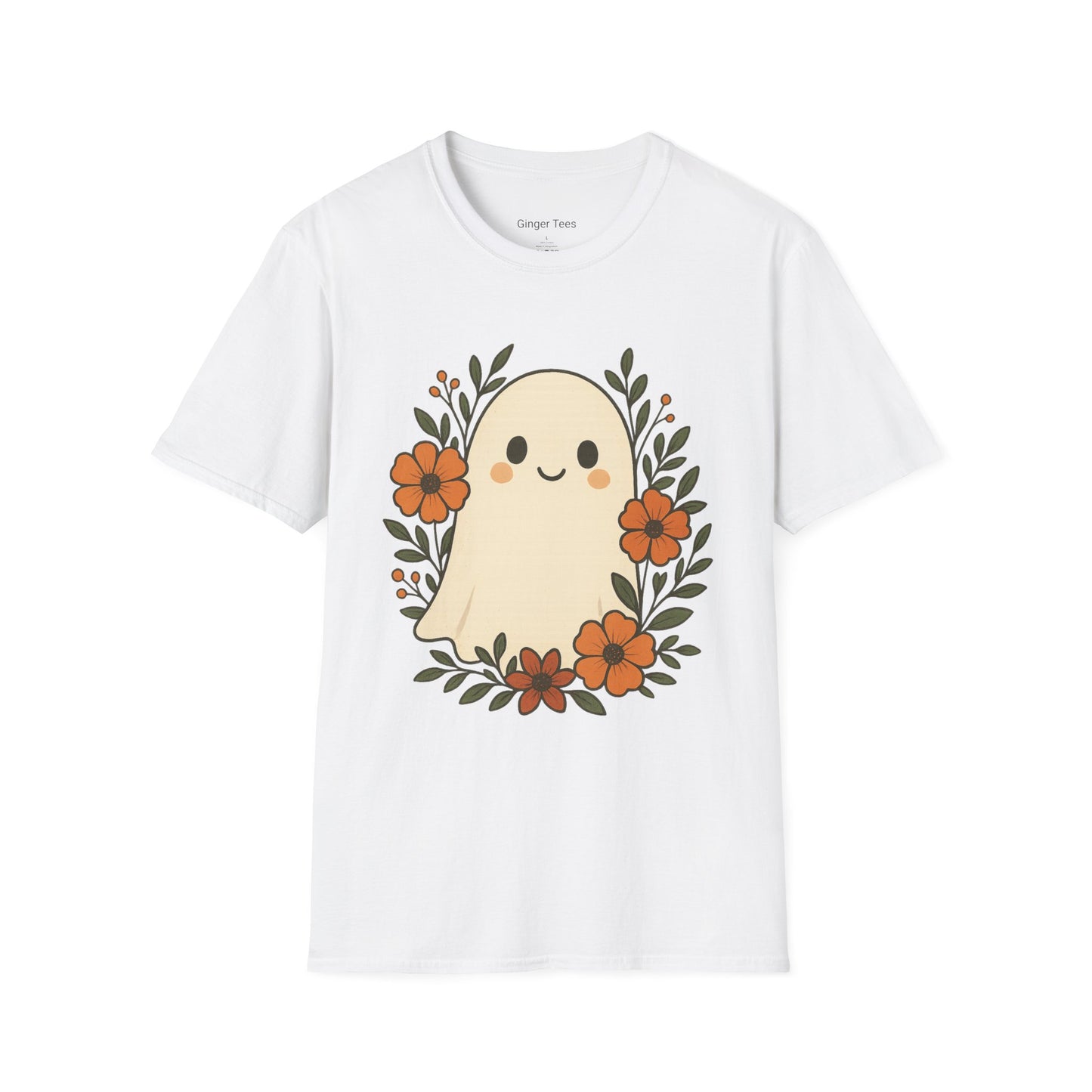 Ghost Floral Softstyle T-Shirt - Cute Halloween Design