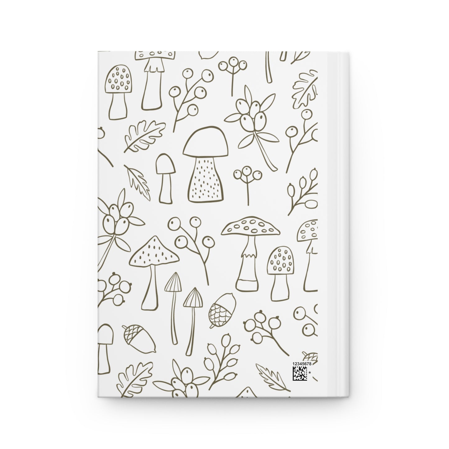 Journal cover featuring black outline illustrations of woodland plants, leaves, acorns, and berries on a clean white background for a minimalist nature-inspired design.