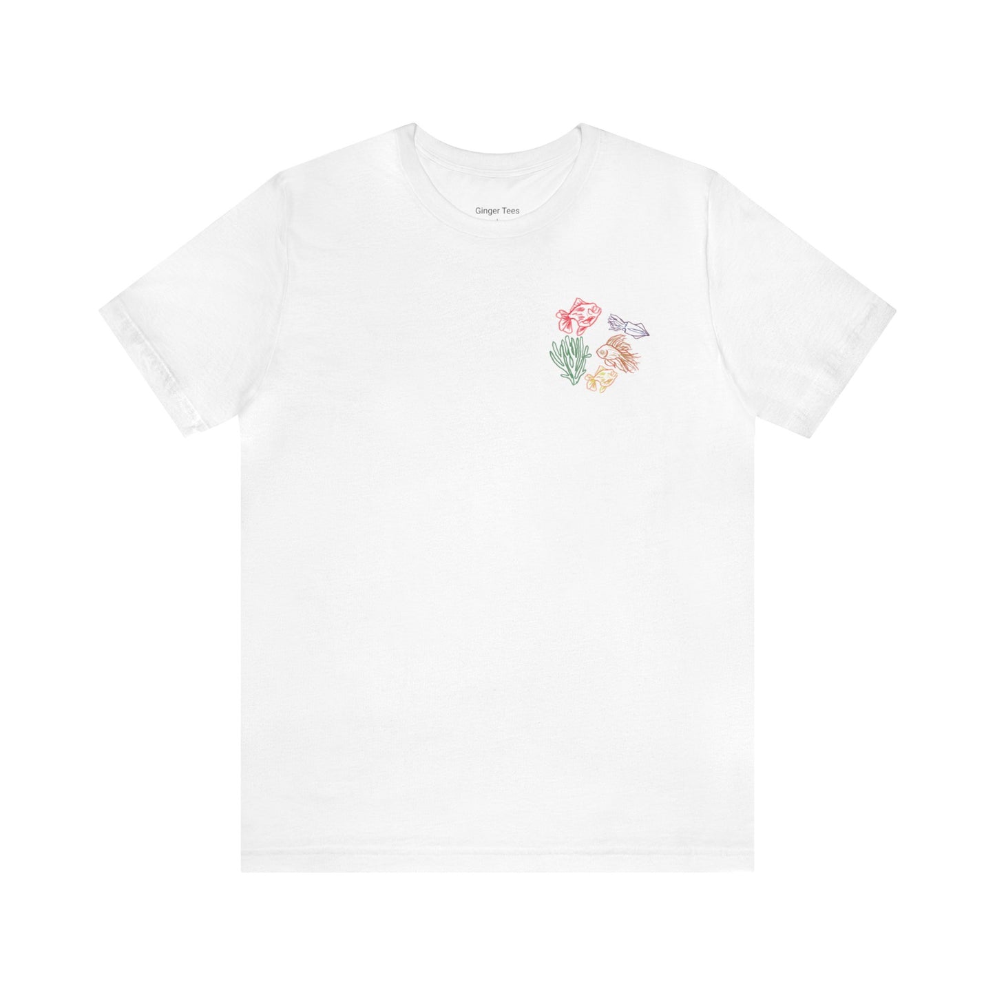 Ocean animals sketch tshirt bright vibrant colors summer vacation and beach outfit. Gift for teens