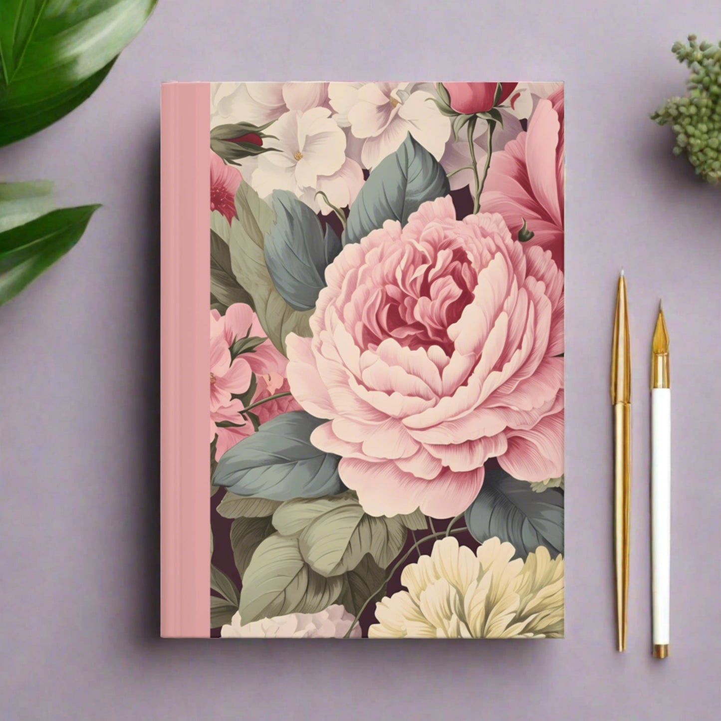 Vintage retro flowers pink roses hardcover journal. Beautiful dusky pink roses