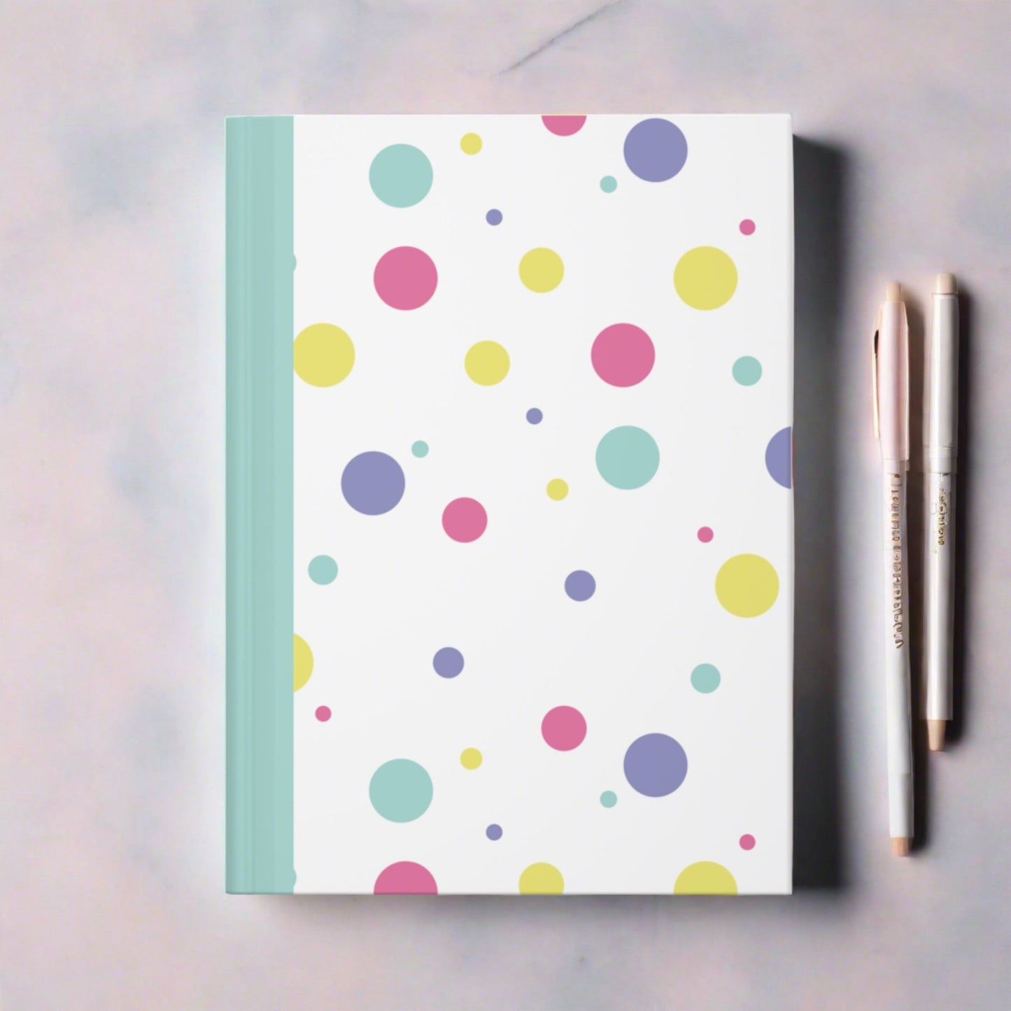 rainbow pastel style polka dot hardcover lined journal