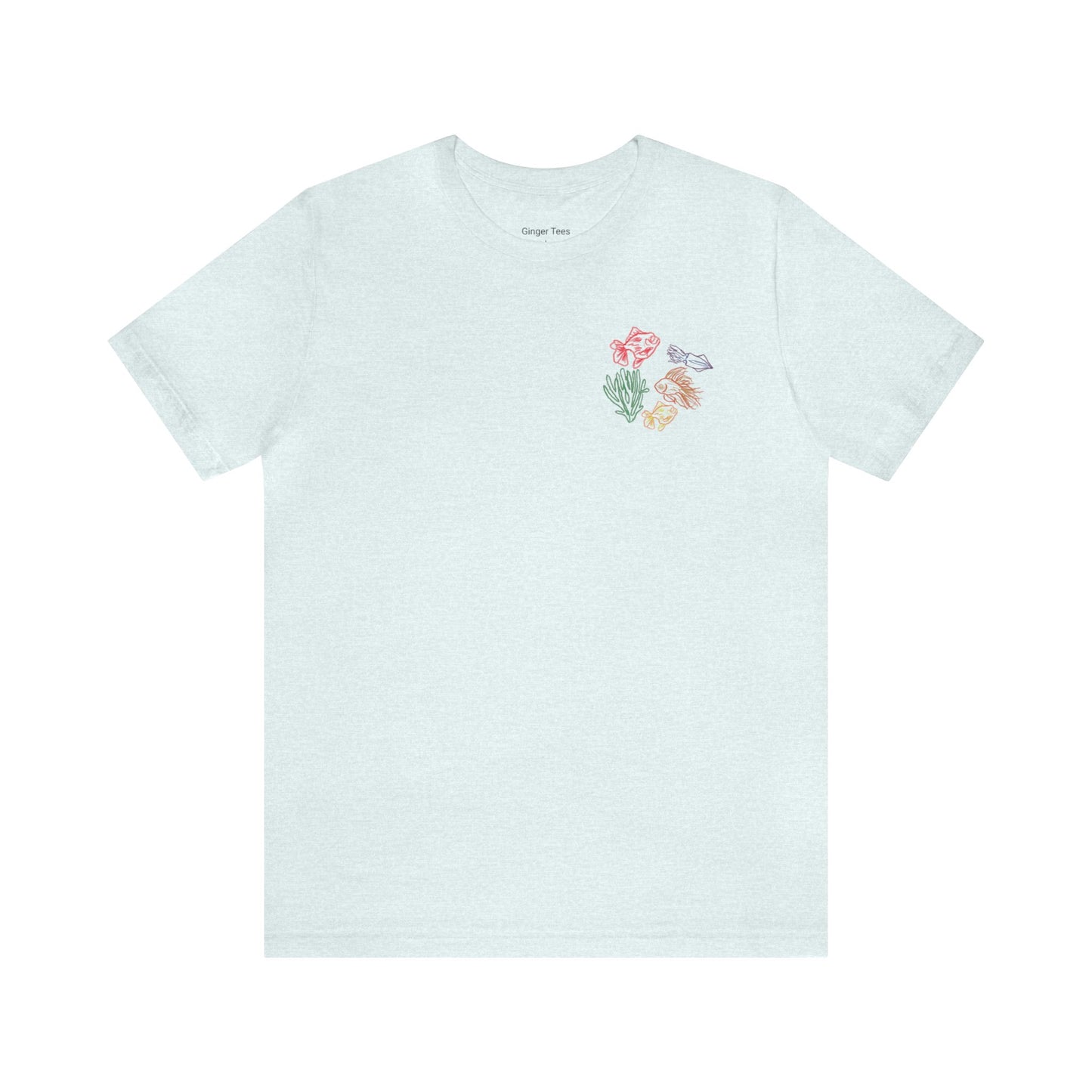 Ocean animals sketch tshirt bright vibrant colors summer vacation and beach outfit. Gift for teens