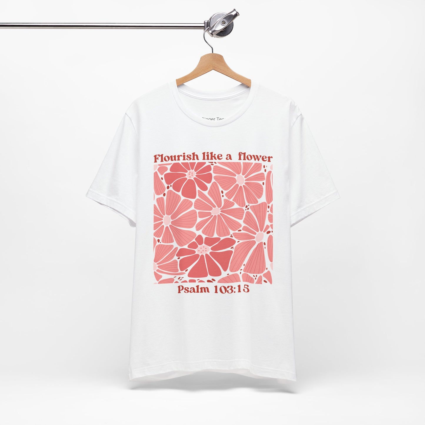 Flourish like a flower psalm 103:15 religious inspired retro floral t-shirt with bold flower pattern 