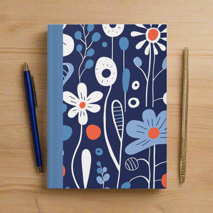 cute blue white and orange style floral doodle lined journal