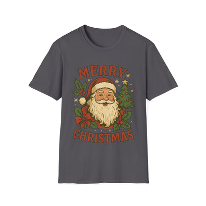Gray t-shirt with Santa Claus graphic and 'Merry Christmas' text on a white background