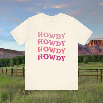 howdy cowgirl t-shirt with pink aesthetic western style fonts