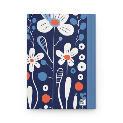 cute blue white and orange style floral doodle lined journal