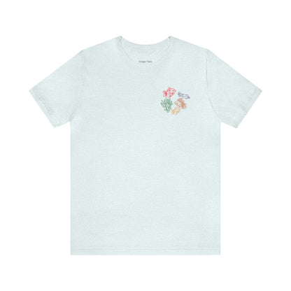 Ocean animals sketch tshirt bright vibrant colors summer vacation and beach outfit. Gift for teens 