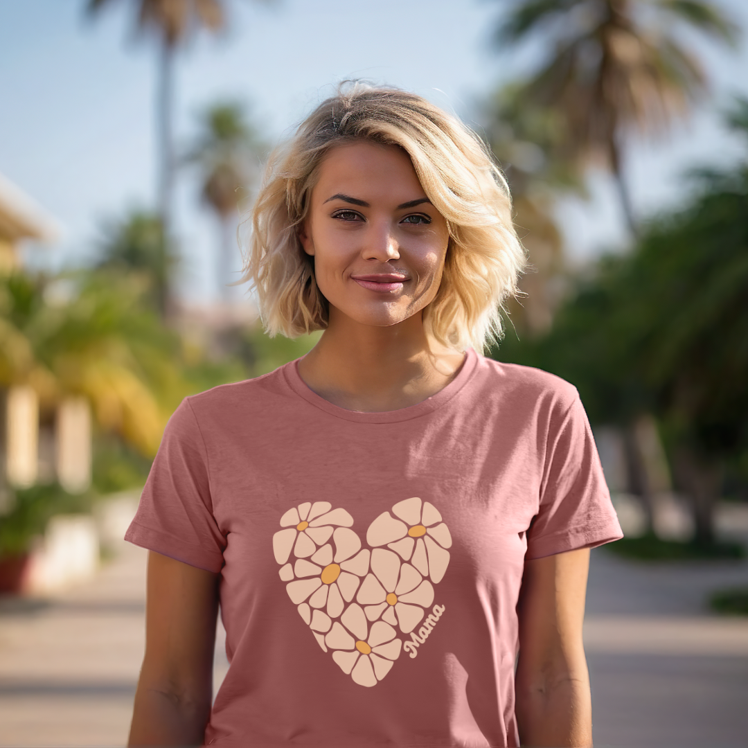 Mama heart tee. Retro flower heart shaped Mother’s Day gift ideas mom 